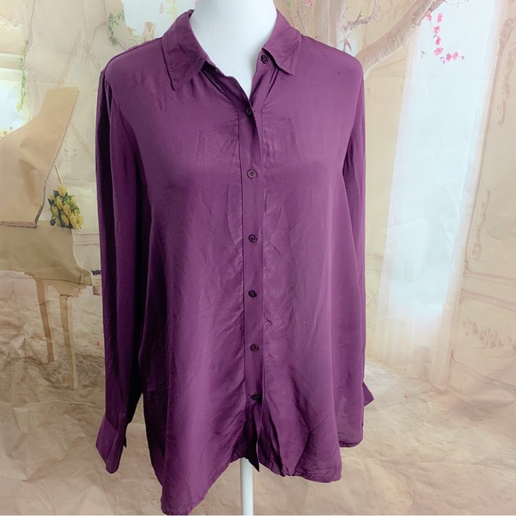 NEW Eileen Fisher Purple Silk Button Down - Picture 2 of 13